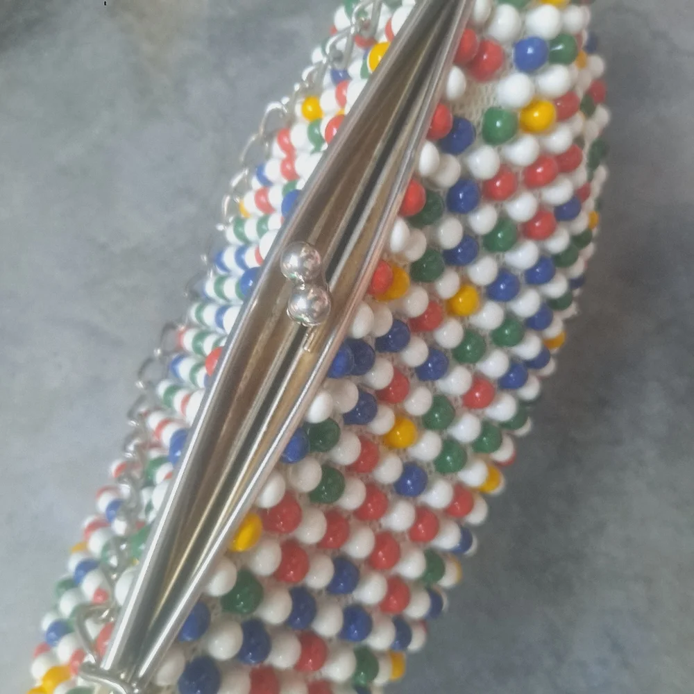 Vintage 1950's Bubble Beads Purse Yellow, Red, & Geen Handbag - Picture 7 of 12